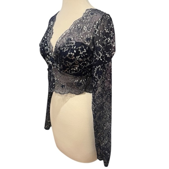 Victoria Secret Dream Angels Allure Shimmer Long-Sleeve Bra Longline Navy Large - Picture 4 of 15
